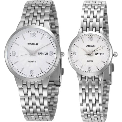 WOONUN Luxury Brand Couple Watches For Lovers Fashion Clock Stainless Steel Calendar Quartz-Watches Ultra Thin Watches Men Women