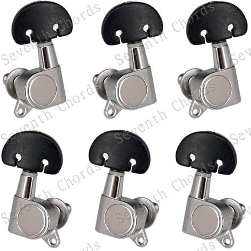 A set 6Pcs Black Retro Big Semicircle Button Sealed-gear Tuning Pegs Tuners sliver Machine Heads for Electric Acoustic Guitar