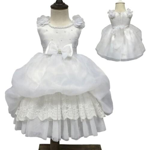 Nicoevaropa Flower Baby Girl Dress White Sleeveless Tulle Birthday Wedding Christening Ball Gown with Bow Kids Mid-calf Baptism