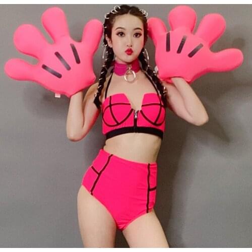 2020 New Bar Jazz Costumes Ds Sexy Female Singer Rose Red Bikini Swimsuit Suit Nightclub Bar Rave Pole Dance Clothing DNV13084