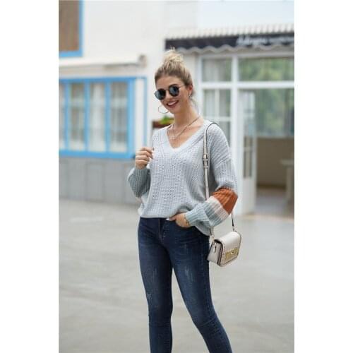 H80&S90 New Autumn Winter V-Neck Sweater Women Sexy Off-Shoulder Pullover Batwing Loose Striped Knitted Sweater Tops Female Tops