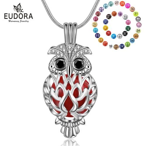 Eudora 14mm Pregnancy bola Pendant Harmony Ball Necklace Owl Cage Locket Jewelry fit Musical Sound Chime Ball Lava Stone K332N14