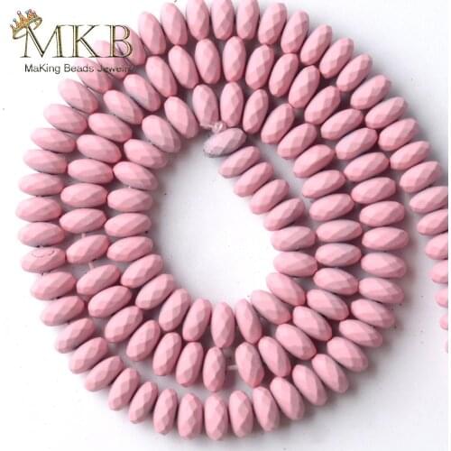 Pink Hematite Stone Natural Stone Rondelle Matte Rubber Beads For Jewelry Making 6mm Space Loose Beads Diy Bracelet Jewellery15"