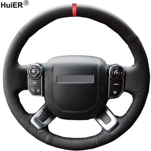 HuiER Hand Sewing Car Steering Wheel Cover Red Marker For Land Rover Discovery 5 2017 2018 Range Rover 2013-2015 2016 2017 2018
