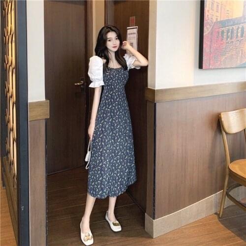 French Womens Retro Chic Summer Elegant Vintage Ruffles Sexy Chiffon Dress Boho Beach Clothes Korea Casual Ladies Dresses