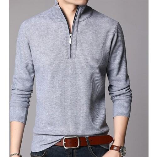 Men Casual Zipper Collar Cashmere Sweater Men Clothes Autumn Winter Brand Thick Warm Wool Pullover Turtleneck Pull Homme