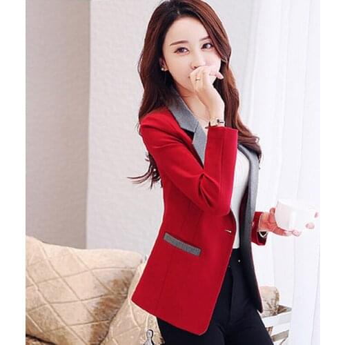 Spring and autumn new fashion color matching female suit jacket Slim thin temperament casual long-sleeved suit jacket