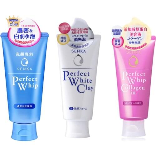 Japan SENKA Perfect Whip Facial Cleasing Foam 120g shiseido Nourishing Collagen Hyaluronic Acid Face Wash Cleanser