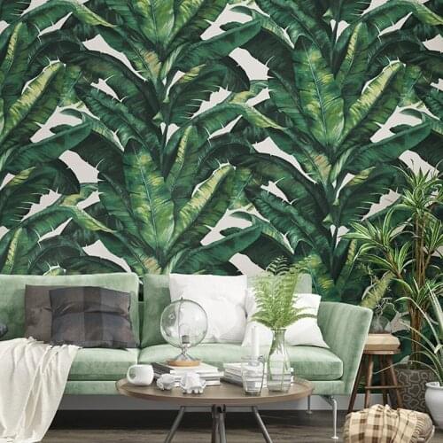 Southeast Asian Style PVC Embossed Wallpaper 3D Green Golden Banana Leaf Waterproof Bedroom Living Room TV Background Wall Paper
