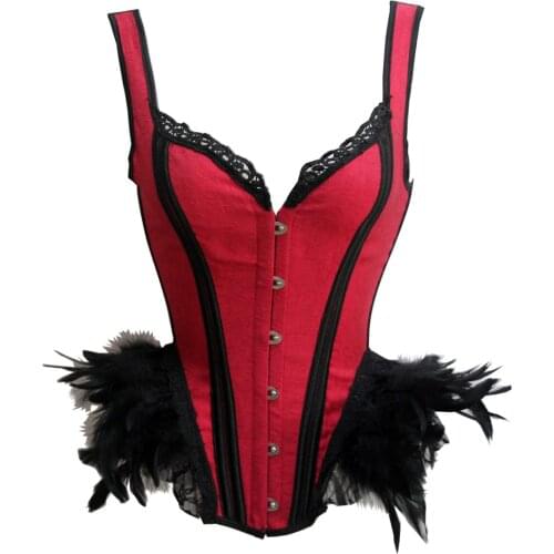 Women Corsets Feather Overbust Lace Up Holidays Costume