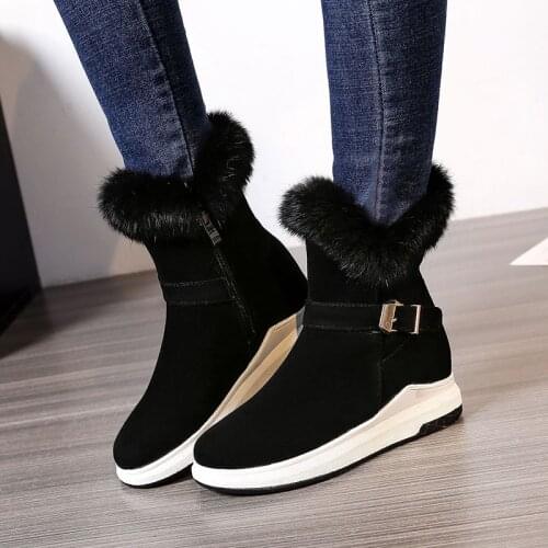 Womens Fashion Buckle Decoration Boots Zipper Warm Plush Lining Casual Short Boots FK88