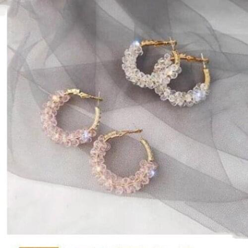 2021 Trend Korean Circle Crystal Hoop Earrings For Women Pink Large Elegant Brincos Oorbellen Bijoux Luxury Summer New Jewelry
