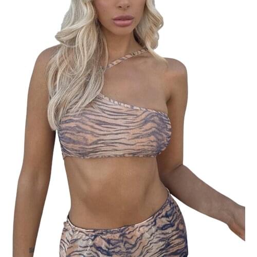 Women Sexy Two-piece Clothes Set Khaki Sleeveless Crop Tops and High Waist Long Skirt, S/ M/ L