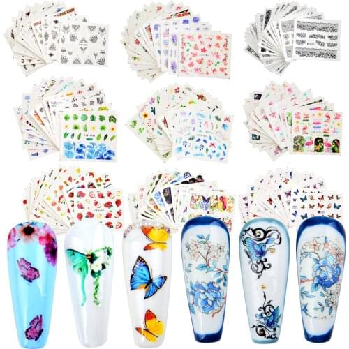 1 Set Black Flower Nail Sticker Sets Blooming Floral Water Transfer Decals Nail Art Sticker Manicure Foils Slider