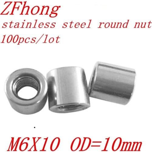 100pcs m6x10 m6*10 stainless steel round coupler coupling nut standoff spacer