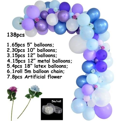 138 pcs Mixed Blue Purple Latex Balloons Confetti Foil balonnen with Artical Flower for Mermaid Theme Parties Backdrop Prop