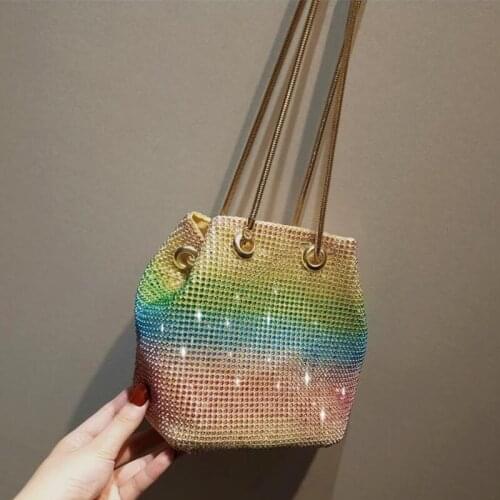 2021 Rainbow Diamond Women Mini Chain Shoulder Purses and Handbags Crystal Clutch Evening Bags Rhinestone Party Crossbody Bag