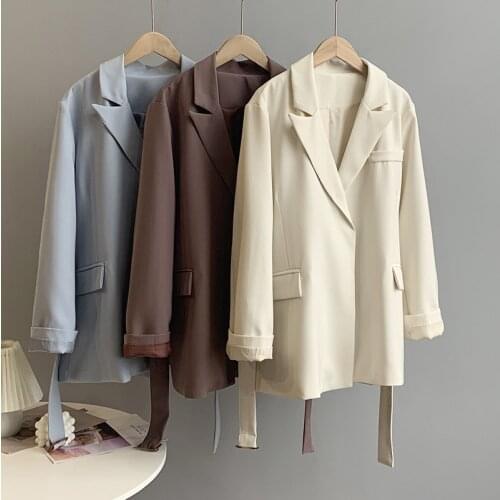 2021 Women Spring Coat Turn Down Collar Blazer Feminino Vintage Ladies Coat With Belt Casaco Feminino Tops For Women Blazers