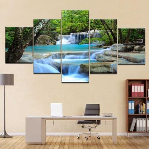 HD Prints Canvas Posters Home Decor 5 Pieces Natural Waterfall Paintings Wall Art Scenery Pictures Modular Living Room Framework