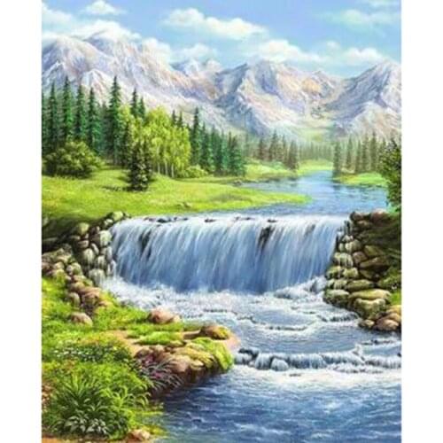 5D DIY Diamond Painting Landscape Painting Qingshan Waterfall Picture Square/Round Diamond Cross Stitch Embroidery Decor WG3148