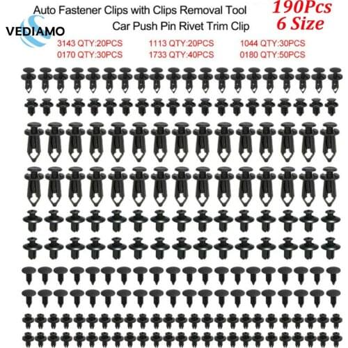 6 Size 190Pcs Auto Fastener Clips Vehicle Retainer Rivet Door Panel Fender Liner Bumper Fender Trim Plastic Mixed Car Clips Tool