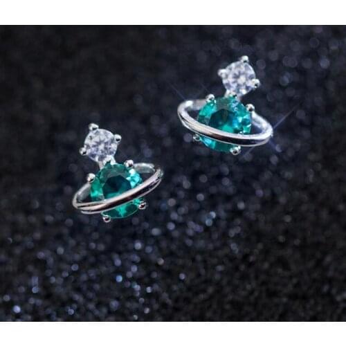 9mm New 100% REAL. 925 Sterling SIlver Fine Jewelry GREY stone Galaxy universe & Stud Earrings GTLE1964