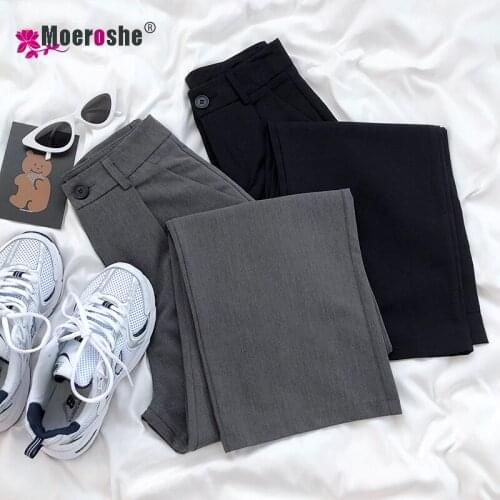 Office Suit Pants Women High Waist Gray Black Wide Leg Soft Summer Long Pants Women Pants Plus Size Pants 2021 Women Trousers