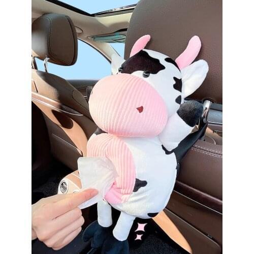 1pc cartoon cute lovely cow plush paper towel Vehicle tissue box sun shield napkin case stuffed toy gift