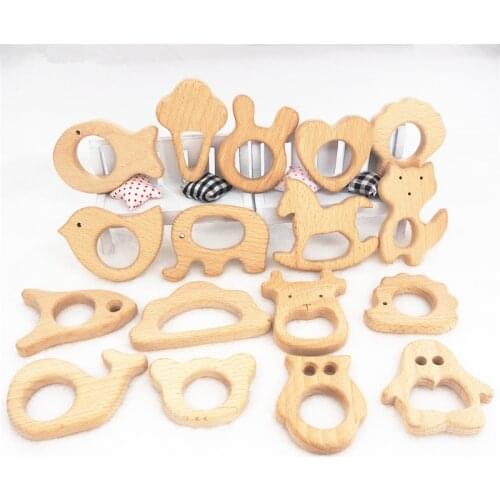 Chenkai 10pcs Wooden Teether DIY Organic Eco-friendly Nature Wood Baby Teething Pacifier Grasping Montessori Toy Accessories