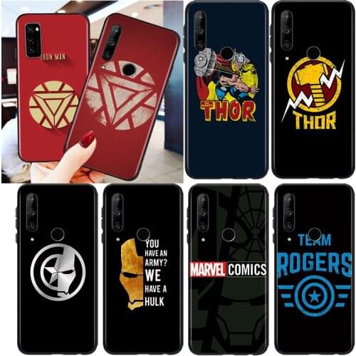 Marvel Avengers Hero Logo For Honor 8S 8C 8X MAX 8A 8 7S 7A 7C Play 3E Prime Pro 2020 2019 Silicone Black Phone Case