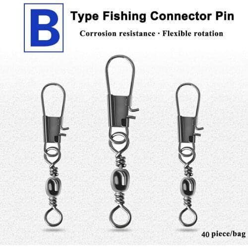 40pcs Stainless Steel Fishing Connector Pin 4# 6# 8# 10# 12# Bearing Rolling Swivel Snap Pins Fishhook Lure Tackle Accessories