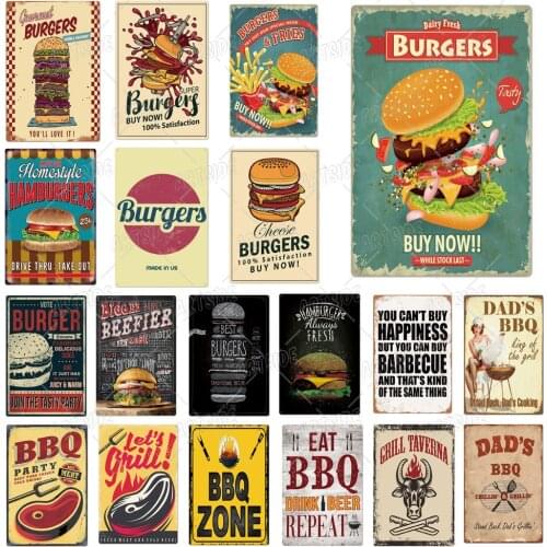 Enamel Signs Dads BBQ Vintage Barbecue Garden Metal Plate Burgers Food Plaque Kitchen Decoration Retro Wall Poster