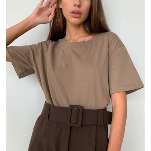 Basic Cotton T Shirt Women 2021 New Summer Oversized T-shirts Solid Casual Loose Tshirt Korean O Neck Short-Sleeved T-shirt