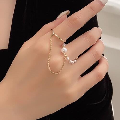 INS Index Finger Simple Plain Ring One Piece Chain Rings Light Luxury Finger Ring Opening Adjustable Wild Pearl Personality Ring