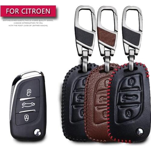 Leather Car Key Case Cover For Citroen C2 C3 C4 Coupe VTR Berlingo C6 C8 Protection Key Shell Skin Bag Only case