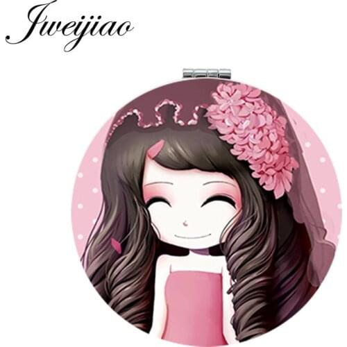 JWEIJIAO Round Folding Makeup Mirror For Beauty Girls PU Leather Compact Portable Pocket Mirror Cosmetic Tools & Accessories