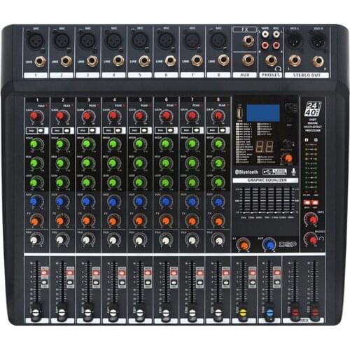 MiCWL 8 Microphone Input Channel Bluetooth DSP Sound Mixing Audio Console Mixer Studio Stage Live USB 48V Phantom Gain EQ TAPE
