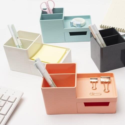 Multifunction Plastic Pen Holder Desktop Storage Box stationery organizer with drawer office accessories School supplies