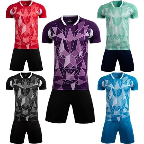 Men short sleeve black soccer jersey set red adult football uniform boy purple kids soccer shirt customized name DIY number
