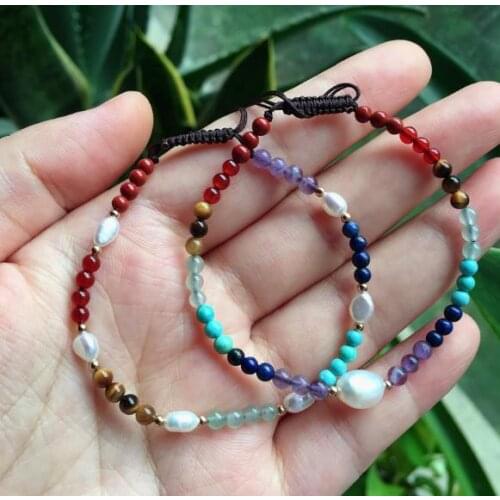 New Favorite Pearl Bracelet Natural Gemstone Rice Real Freshwater Pearls Amethyst Quartz Crystal Charm Bracelet For Women