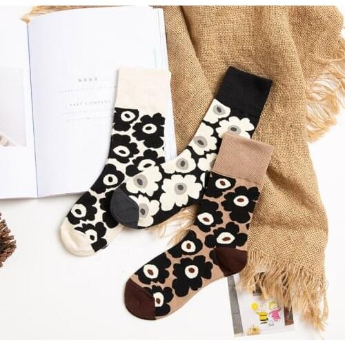 New Design Long Tube Cute Fashion Flower Socks Korean Socks Women Socks Black
