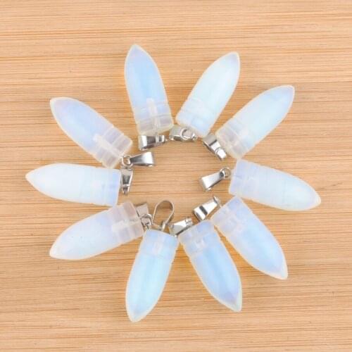 Wholesale 10Pcs/Lot Natural Stone Opal Beads Pendant Bullet Shape Dangle Charms Fit Necklace Earrings QV0043