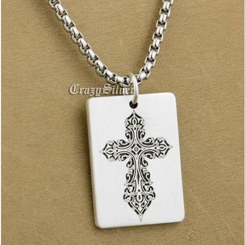Punk Fashion High Precision Deep Engraved Tags Solid 925 Sterling Silver Cool Unisex Cross Pendant 9X005