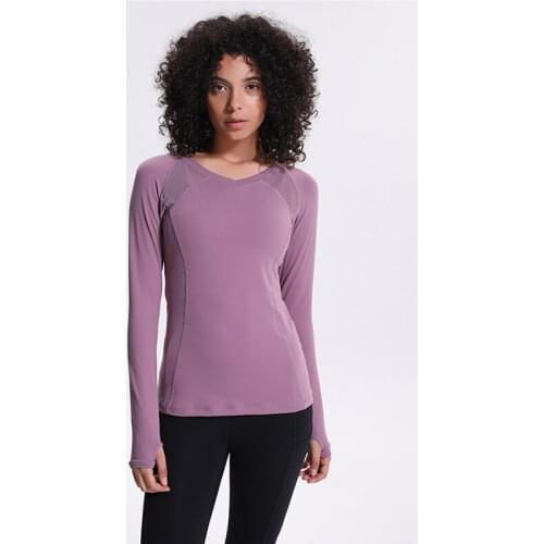SALSPOR Women Long Sleeve Yoga Shirts Mesh Patchwork Skinny Fitness Top Gym Quick Drying Seamless Sport Shirts With Thumb Holes