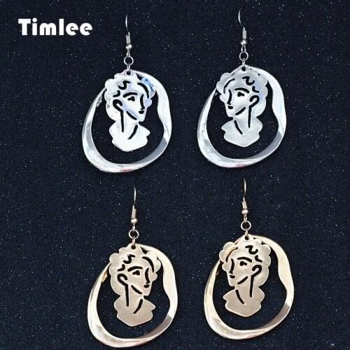 Timlee E035 Free shipping, Simplicity Retro Hollow Women Face Drop Earrings,Fashion Jewelry Wholesale