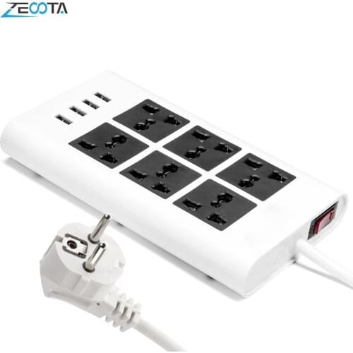 Power Strip 6 Way Universal Sockets EU/UK/US/AU Eletrcial Plug Outlet 4 USB Charger Port 2500W Surge Protections Circuit Breaker
