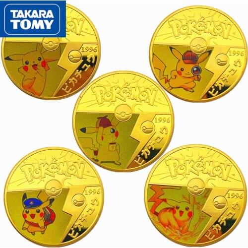 Takara Tomy Pokemon Japanese Anime Pokemon Cards Pikachu Gold Plated Gold Coin Game Collection Cards