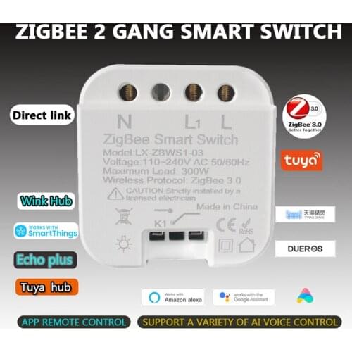 Newest Tuya ZigBee 3.0 Smart Switch Relay Module 2 Gang Voice Control Timer Remote control Work With Alexa Google Home