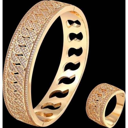 Vankeliif Simple copper chain-shaped bangle and ring ladies' jewelry set classic full zirconium micro-inlaid jewelry accessories