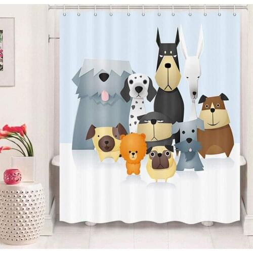 Funny Dog Shower Curtain Cartoon Bulldog Pug Dog bath curtain Animal Waterproof Polyester Fabric Curtain for Bathroom with Hooks